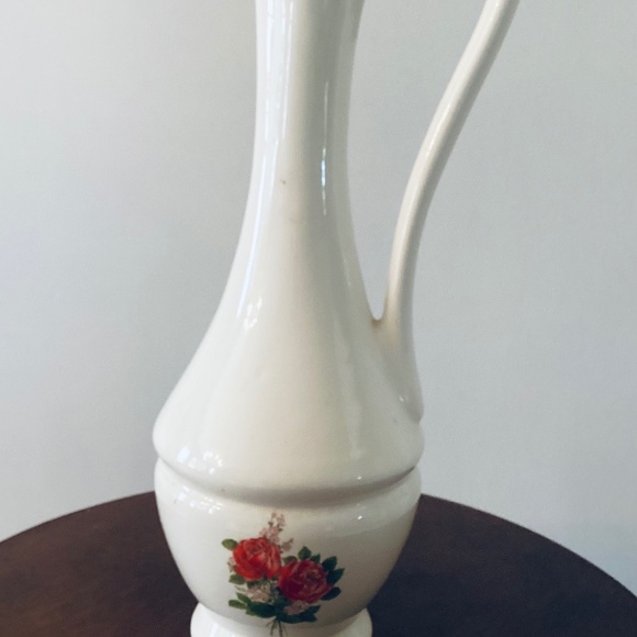 Vintage Tall Ceramic Pitcher Vase with Floral Design, Tall vintage floral Vase - Picture 1 of 6